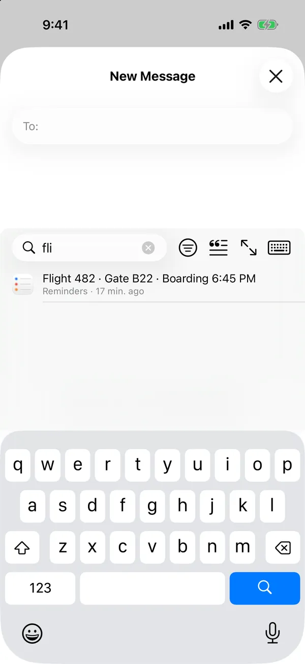 The menu's search finding a flight from three letters